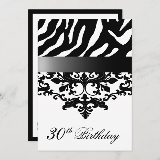 Zebra Damask Fabulous 30th Birthday Party Kaart (Voorkant / Achterkant)