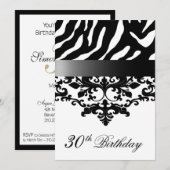 Zebra Damask Fabulous 30th Birthday Party Kaart (Voorkant / Achterkant)