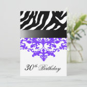 Zebra Damask Fabulous 30th Birthday Party Kaart (Staand voorkant)
