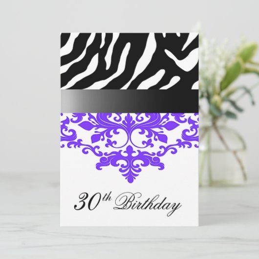 Zebra Damask Fabulous 30th Birthday Party Kaart (Staand voorkant)