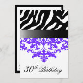 Zebra Damask Fabulous 30th Birthday Party Kaart (Voorkant / Achterkant)