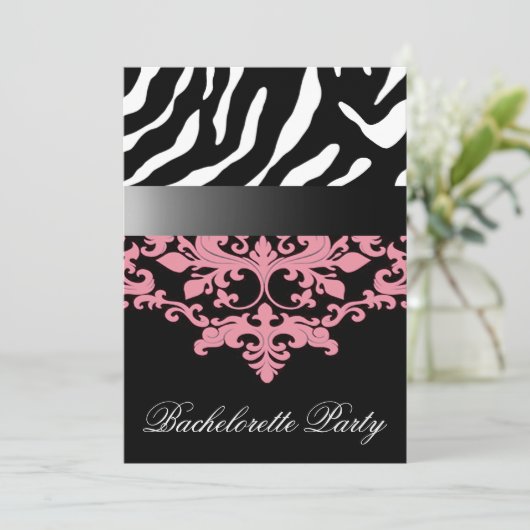 Zebra Damask Girl's Night Out Bachelorette Party Kaart (Staand voorkant)
