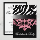 Zebra Damask Girl's Night Out Bachelorette Party Kaart (Voorkant / Achterkant)