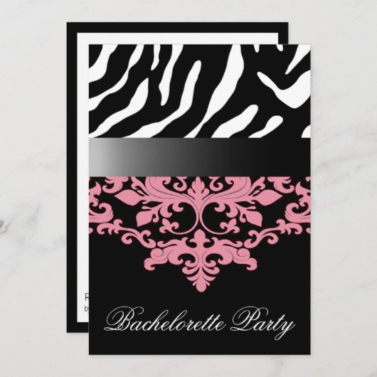 Zebra Damask Girl's Night Out Bachelorette Party Kaart (Voorkant / Achterkant)