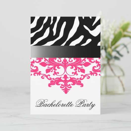 Zebra Damask Girl's Night Out Bachelorette Party Kaart (Staand voorkant)