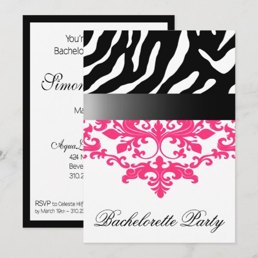 Zebra Damask Girl's Night Out Bachelorette Party Kaart (Voorkant / Achterkant)