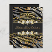 Zebra Damask Gold Black Folie Beige Elegant Party Kaart (Voorkant / Achterkant)