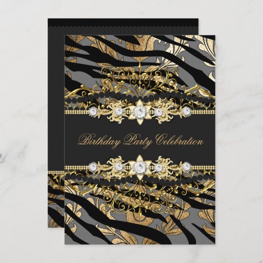 Zebra Damask Gold Black Folie Beige Elegant Party Kaart (Voorkant / Achterkant)
