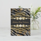 Zebra Damask Gold Black Folie Beige Elegant Party Kaart (Staand voorkant)