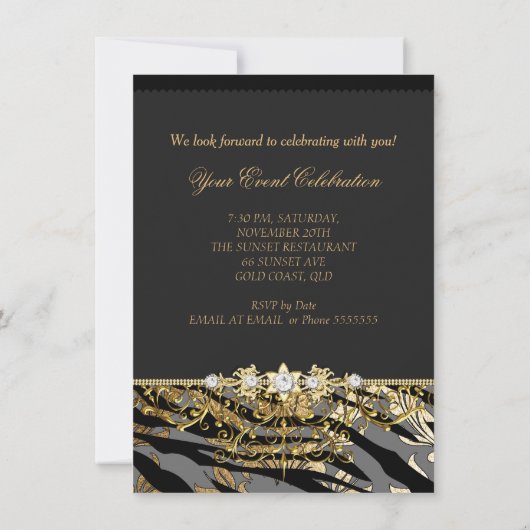 Zebra Damask Gold Black Folie Beige Elegant Party Kaart (Achterkant)
