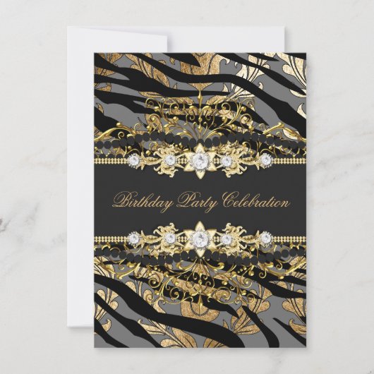 Zebra Damask Gold Black Folie Beige Elegant Party Kaart (Voorkant)