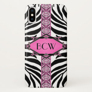  Zebra Deco Pink Diamond Monogram iPhone X Hoesje