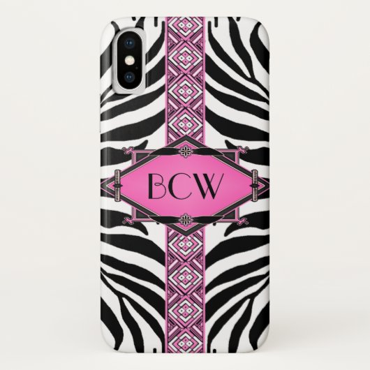 Zebra Deco Pink Diamond Monogram Case-Mate iPhone Case (Achterkant)
