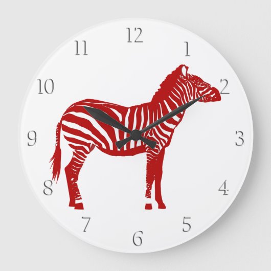 Zebra - Deep Red en White Grote Klok (Voorkant)