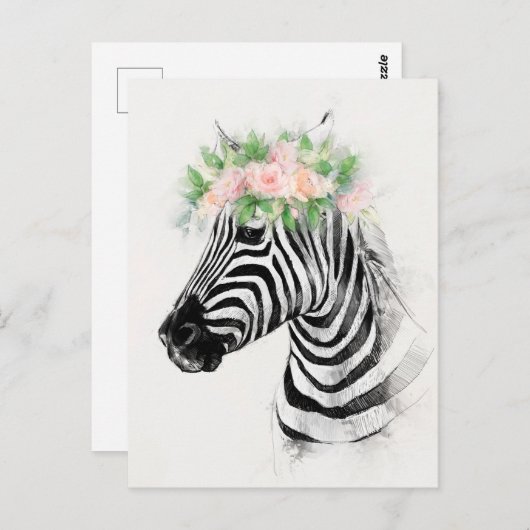 Zebra die een bloemkroon-kroonportret voeren briefkaart (Voorkant / Achterkant)