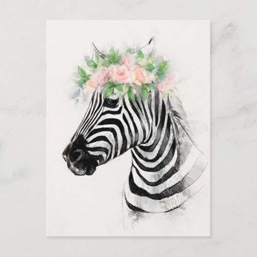 Zebra die een bloemkroon-kroonportret voeren briefkaart (Voorkant)