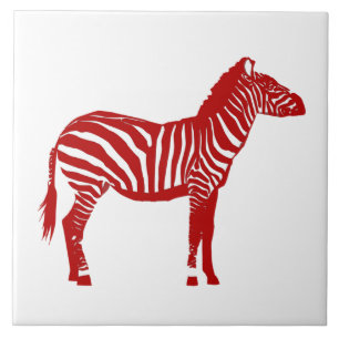 Zebra - Diep rood en wit Tegeltje