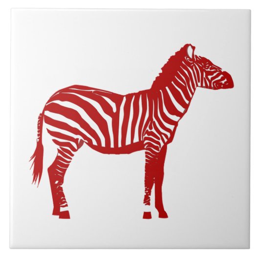 Zebra - Diep rood en wit Tegeltje (Voorkant)