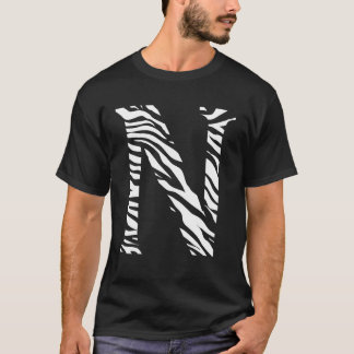 Zebra Dier Huid Patroon Beginletters Letter N Naam T-shirt