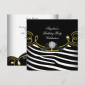 Zebra Dier Zwart Wit Goud Verjaardagsfeest Kaart (Voorkant / Achterkant)