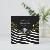 Zebra Dier Zwart Wit Goud Verjaardagsfeest Kaart (Staand voorkant)