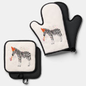 Zebra - Dieren met een partij Ovenwant & Pannenlap Set (Voorkant / Achterkant)