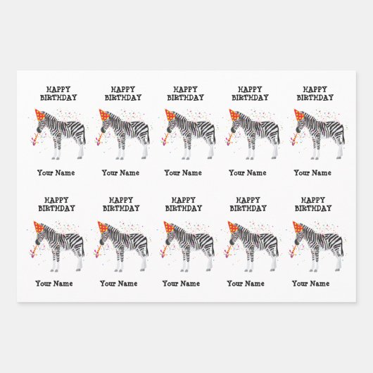 Zebra - Dieren op de geboorte Inpakpapier Vel (Voorkant)