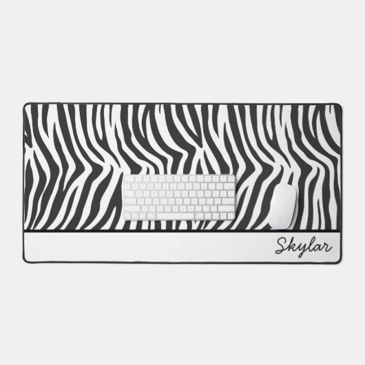 Zebra Dierenprint Aangepaste Cursieve Naam Bureaumat (Keyboard & Muis)