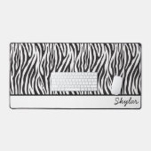 Zebra Dierenprint Aangepaste Cursieve Naam Bureaumat (Keyboard & Muis)