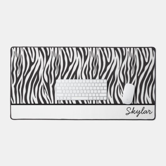 Zebra Dierenprint Aangepaste Cursieve Naam Bureaumat (Keyboard & Muis)
