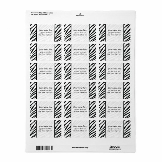 Zebra Dierenprint Adresetiketten Etiket (Full Sheet)