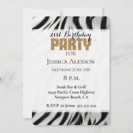 Zebra Dierenprint Gouden Glitter 21e Verjaardag Kaart