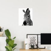 Zebra dierfoto van wild oerwoud zwart-wit poster (Thuiskantoor)
