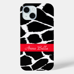 Zebra, dierlijke afdruk zwart wit en rood iPhone 15 case