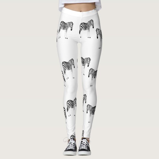 Zebra-dierpatroon op wit leggings (Voorkant)