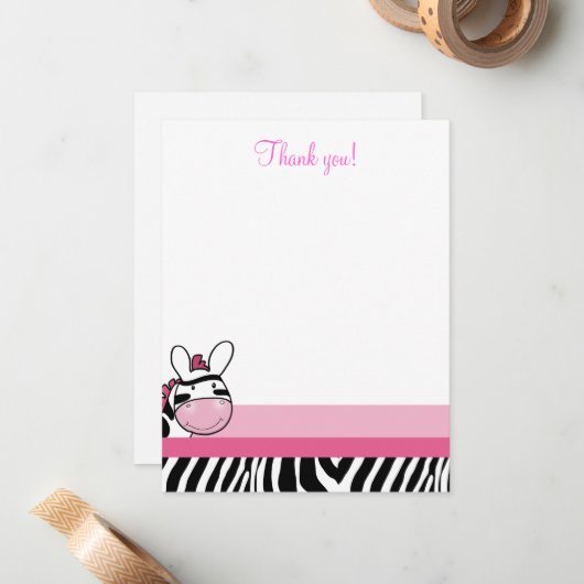 Zebra Diva Baby Roze 4x5 Flat Opmerking Notitiekaartje (Voorkant / Achterkant in situ)