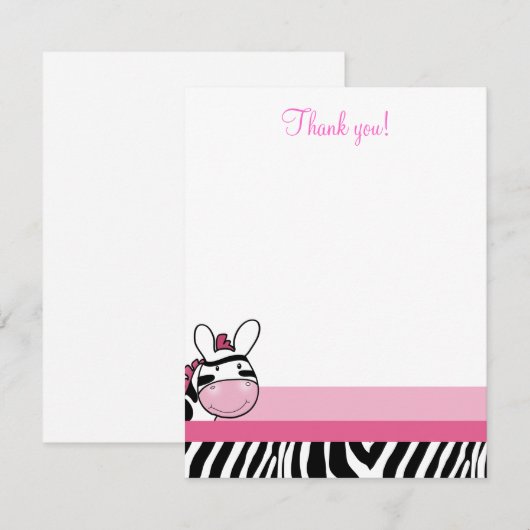 Zebra Diva Baby Roze 4x5 Flat Opmerking Notitiekaartje (Voorkant / Achterkant)