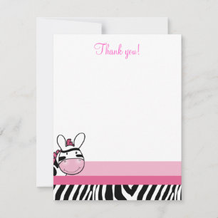 Zebra Diva Baby Roze 4x5 Platte Dankkaart Notitiekaartje