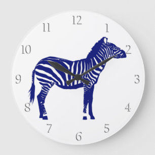 Zebra - Donker kobalt blauw en wit Grote Klok