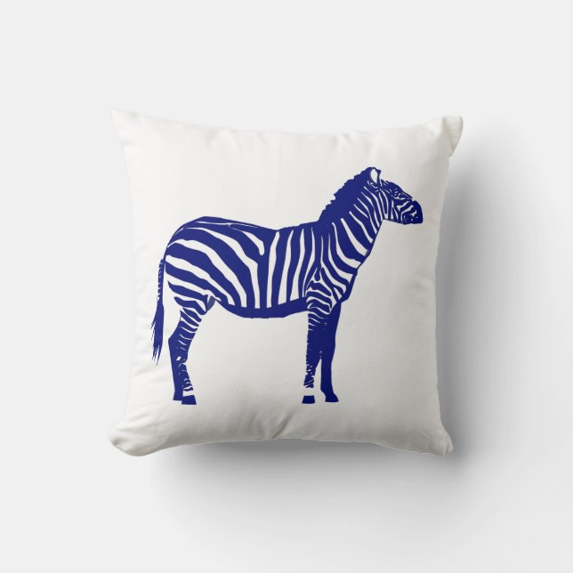 Zebra - Donker kobalt blauw en wit Kussen (Voorkant)
