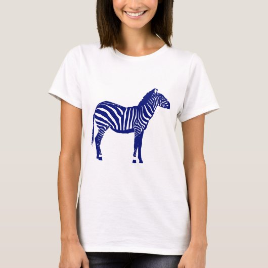Zebra - Donker kobalt blauw en wit T-shirt (Voorkant)