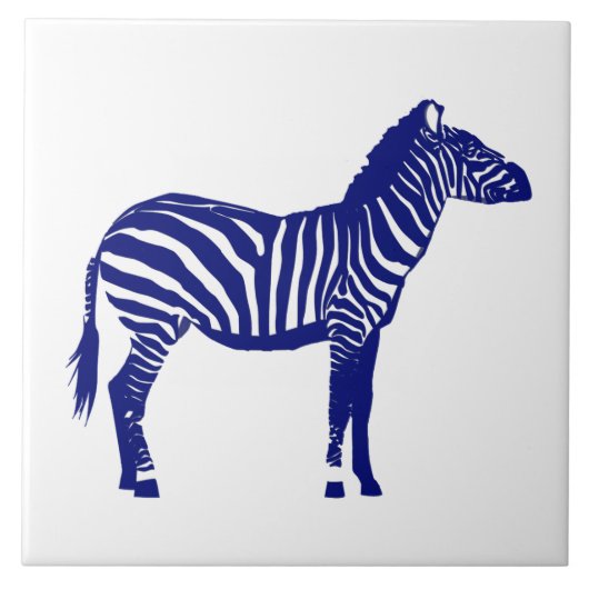 Zebra - Donker kobaltblauw en wit Tegeltje (Voorkant)