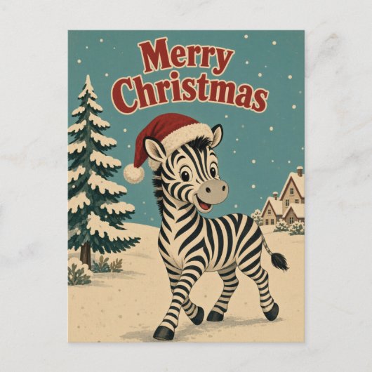 Zebra Dorpsrand Dier Kerstmis Briefkaart (Voorkant)