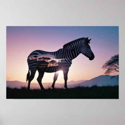 Zebra Double Exposure Animal Natuur Wilderness Art Poster (Voorkant)