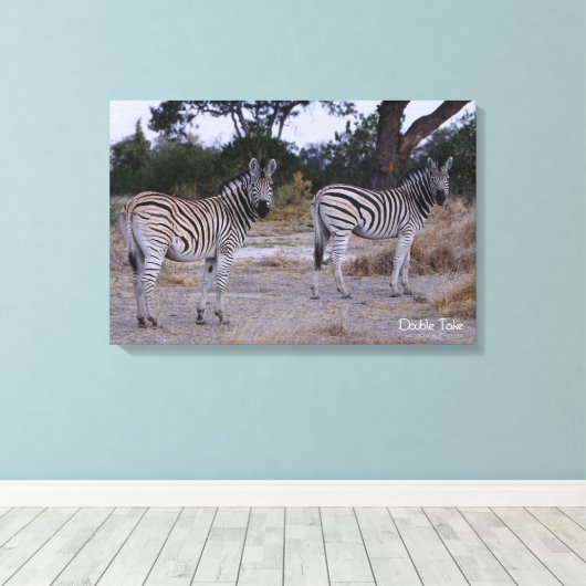 Zebra Double Take Photo Canvas Afdruk (Insitu (Houten vloer))