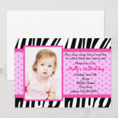 Zebra Drukt warme roze foto Birthday-uitnodigingen Kaart (Voorkant / Achterkant)