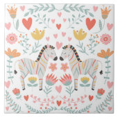 Zebra en bloemen kleurrijke Scandinavische Folk Ar Tegeltje (Voorkant)