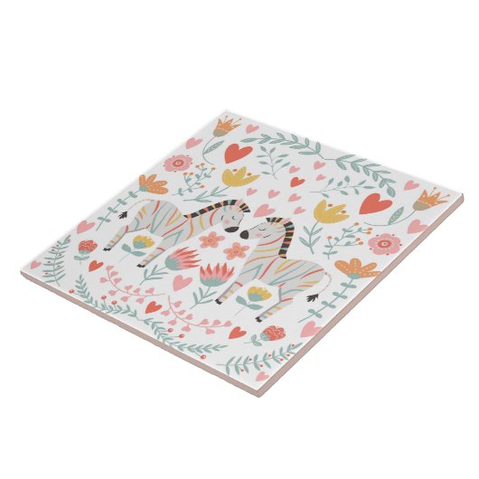 Zebra en bloemen kleurrijke Scandinavische Folk Ar Tegeltje (Zijkant)