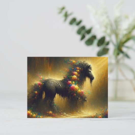 Zebra en bloemen op een gele achtergrond briefkaart (Staand voorkant)