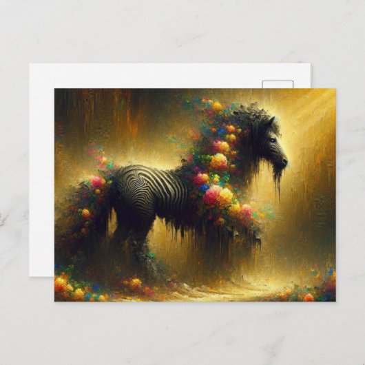 Zebra en bloemen op een gele achtergrond briefkaart (Voorkant / Achterkant)